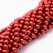Shell Pearl Bead Strands, Round, Grade A, Red, 8mm, Hole: 1mm, about 47pcs/strand, 15.5 inch(BSHE-L026-08-8mm)