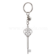 Iron Split Keychains, with Alloy Pendants, Key & Heart, Antique Silver, 12.4cm(KEYC-JKC00608-03)