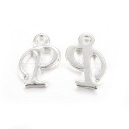Silver Color Plated Alloy Letter Pendants, Rack Plating, Cadmium Free & Lead Free, Letter.P, 14x8x2mm, Hole: 1.5mm(X-PALLOY-J718-01S-P)