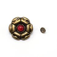 1-Hole Alloy & Turquoise Buttons, Flower, for DIY Luggage and Hardware Accessaries, Red, 27~27.4x10.7~11mm, Hole: 2.3mm(PALLOY-WH0092-16A-AB)