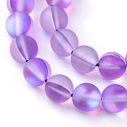 Synthetic Moonstone Beads Strands, Holographic Beads, Dyed, Frosted, Round, Dark Violet, 8mm, Hole: 1mm, about 45~47pcs/strand, 14~15 inch(X-G-R375-8mm-A09)