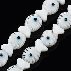 Handmade Lampwork Beads Strands, Fish with Evil Eye Pattern, White, 19~20x12.5x9mm, Hole: 0.8mm, about 25pcs/strand, 18.90 inch(48cm)(LAMP-N021-41-A06)