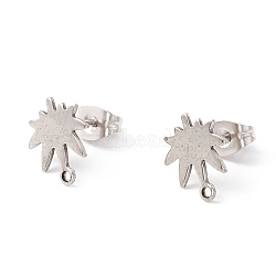 Non-Tarnish 201 Stainless Steel Stud Earring Findings, with 304 Stainless Steel Pins, Horizontal Loops and Ear Nuts, Maple Leaf, Stainless Steel Color, 11x10mm, Hole: 1mm, Pin: 0.8mm(EJEW-A071-20P)