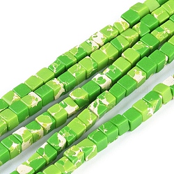 Synthetic Imperial Jasper Beads Strands, Dyed, Cube, Lime Green, 4.5x4.5x4.5mm, Hole: 0.8mm, about 84~85pcs/strand, 14.9 inch~15.3 inch(38~39cm)(G-I248-01G)