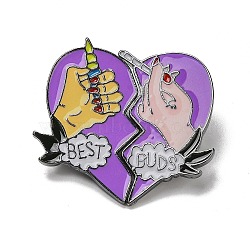 Valentine's Day Theme Alloy Brooches, Enamel Lapel Pin, for Backpack Clothes, Heart with Word Best Buds, Platinum, 33x35mm(VALE-PW0002-087P)