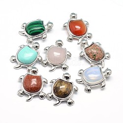 Tortoise Platinum Plated Brass Natural & Synthetic Mixed Stone Pendants, Cadmium Free & Lead Free, 27x21x7mm, Hole: 3x5mm(G-F228-19-RS)