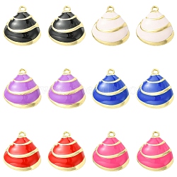 12Pcs 6 Colors Rack Plating Alloy Enamel Pendants, Shell Shape Charms, Golden, Cadmium Free & Nickel Free & Lead Free, Mixed Color, 18.5x16.5x4.5mm, Hole: 1.6mm, 2pcs/color(ENAM-YW0009-10)