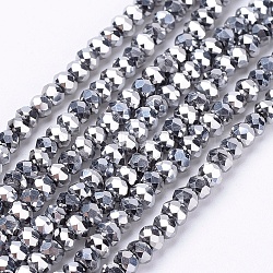 Electroplate Glass Bead Strands, Faceted, Rondelle, Silver Plated, 3x2mm, Hole: 0.5mm, about 188~190pcs/strand, 14.5 inch(X-EGLA-R080-2mm-04)
