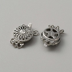 Brass Box Clasps, Multi-Strand Clasps, 3-Strand, 6 Holes, Flat Round with Sunflower Pattern, Platinum, 16x12x5mm, Hole: 2.3mm(KK-WH0079-16C-P)