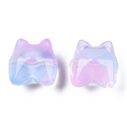 Transparent Spray Painted Glass Beads, Two Tone, Bear, Pearl Pink, 13x13x9mm, Hole: 1.2mm(GLAA-N035-034-G04)