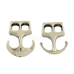 Tibetan Style Alloy Hook Clasps, For Leather Cord Bracelets Making, Anchor, Cadmium Free & Nickel Free & Lead Free, Antique Silver, 23x16x4mm, Hole: 5x4mm(X-TIBEP-35682-AS-RS)