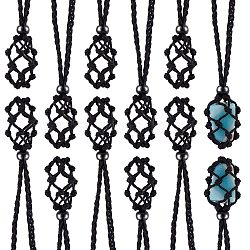 Braided Waxed Cotton Thread Cords Macrame Pouch Necklace Making, Adjustable Glass Beads Interchangeable Stone Necklace, Black, 30 inch(76cm), 12pcs/set(AJEW-SW00017)