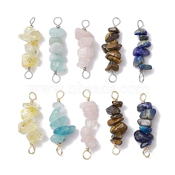 10Pcs 5 Styles Constellation Natural Aquamarine & Citrine & Tiger Eye & Lapis Lazuli & Rose Quartz Copper Wire Wrapped Chip Beaded Connector Charms, Platinum & Golden, Taurus, 29~33x7.5~11x7.5~11mm, Hole: 2.5~3mm, 2pcs/style(PALLOY-JF02905-04)