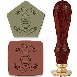 Brass Clay Seal Stamp Set, 1Pc Golden Tone Sealing Stamp Solid Brass Head, with 1Pc Wood Handle, For Unique Imprints on Ceramics and Other Soft Materials, Bottle, 75mm, head: 12mm thick, stamps: 25.4mm(DIY-WH0577-001)