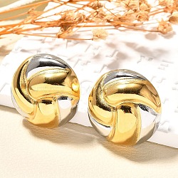 304 Stainless Steel Two Tone Stud Earrings, Golden & Stainless Steel Color, Flat Round, 30mm(EJEW-F355-04GP-01)