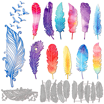 Carbon Steel Cutting Dies Stencils, for DIY Scrapbooking, Photo Album, Decorative Embossing Paper Card, Stainless Steel Color, Feather, 94~157x59~133x0.8mm, 3pcs/set