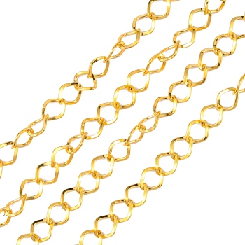 Iron Twisted Chains, Unwelded, with Spool, Rhombus, Golden, 8.5x6.8x1.2mm, about 164.04 Feet(50m)/roll