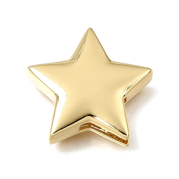 Brass Slide Charms, Star, Rack Plating, Long-Lasting Plated, Cadmium Free & Lead Free, Real 18K Gold Plated, 19.5x20.5x5mm, Hole: 9x2.5mm