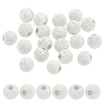 Elite 20Pcs Round 925 Sterling Silver Textured Beads, Spacer Beads, Silver, 4mm, Hole: 1.2mm
