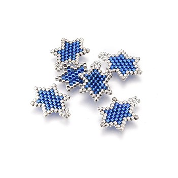 MIYUKI & TOHO Handmade Japanese Seed Beads Pendants, Loom Pattern, Hexagram, Royal Blue, 19~20x13.5~14.5x1.7mm, Hole: 2mm