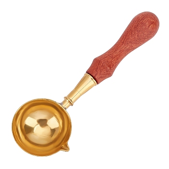 Stainless Steel Wax Sticks Melting Spoon, with Wooden Handle, Golden, 15.4x5.1x2.2cm