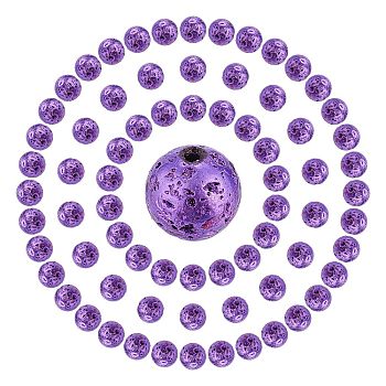SUNNYCLUE 80Pcs Electroplated Natural Lava Rock Bead Strands, Round, Dark Orchid, 8~9mm, Hole: 1.2mm