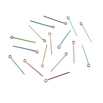Ion Plating(IP) 304 Stainless Steel Eye Pins, Rainbow Color, 25x0.6mm, 22 Gauge, Hole: 1.8mm