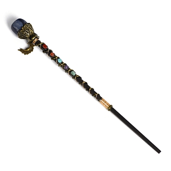 Natural Sodalite Magic Wand, Metal Moon Cosplay Magic Wand, with Wood Wand, for Witches and Wizards, 280mm