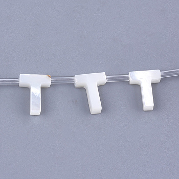 Natural Sea Shell Beads, White Shell Mother of Pearl Shell, Top Drilled Beads, Letter.T, 10x2.5~11.5x3mm, Hole: 0.8mm