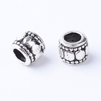 Tibetan Style Alloy Beads, Column, Cadmium Free & Lead Free, Antique Silver, 7x6mm, Hole: 3.5mm, about 1340pcs/1000g