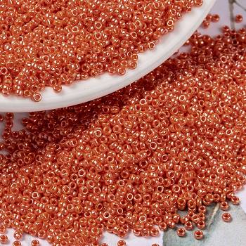 MIYUKI Round Rocailles Beads, Japanese Seed Beads, (RR424) Opaque Orange Luster, 15/0, 1.5mm, Hole: 0.7mm, about 5555pcs/bottle, 10g/bottle