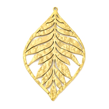 Ion Plating(IP) 304 Stainless Steel Big Pendants, Leaf Charm, Real 18K Gold Plated, 50.5x30x1mm, Hole: 1.2mm