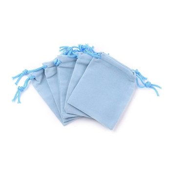 Velvet Cloth Drawstring Bags, Jewelry Bags, Christmas Party Wedding Candy Gift Bags, Light Sky Blue, 9x7cm