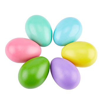 6Pcs 6 Colors Blank Wood Simulation Eggs, for DIY Painting Easter Egg Craft, Mixed Color, 6x4.25cm, 1pc/color