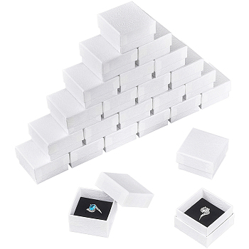 Texture Paper Jewelry Gift Boxes, with Sponge Mat Inside, Square, White, 5.1x5.1x3.3cm, Inner Diameter: 4.6x4.6cm, Deep: 3cm, 24pcs/set