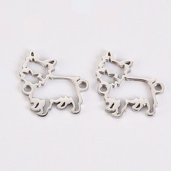 304 Stainless Steel Links Connectors, Laser Cut, Dog, Stainless Steel Color, 13x14x1mm, Hole: 1.2mm