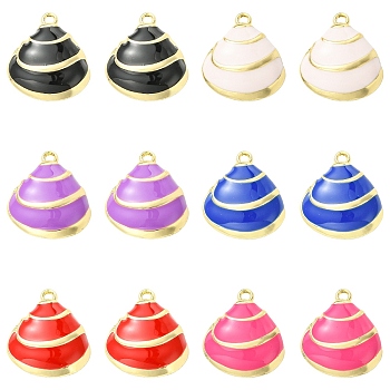 12Pcs 6 Colors Rack Plating Alloy Enamel Pendants, Shell Shape Charms, Golden, Cadmium Free & Nickel Free & Lead Free, Mixed Color, 18.5x16.5x4.5mm, Hole: 1.6mm, 2pcs/color