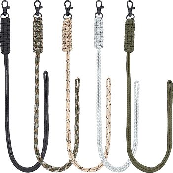 Nbeads 5Pcs 5 Colors Polypropylene Fiber Braided Neck Lanyards, Tactical Camera Badge Holder, with Zinc Alloy Swivel Clasps, for Hiking, Camping, Outdoor Photography, Mixed Color, 505x3mm, 1pc/color