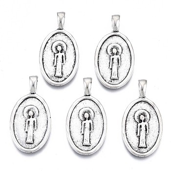 Tibetan Style Alloy Pendants, Cadmium Free & Lead Free, Oval with Jesus, Antique Silver, 29.5x15x5mm, Hole: 2x4mm