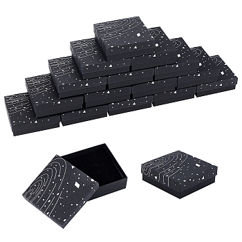 Nbeads Cardboard Jewelry Boxes, with Black Sponge Mat, for Jewelry Gift Packaging, Square with Galaxy Pattern, Black, 9.3x9.3x3.15cm