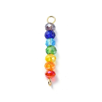 10Pcs 7 Colors Faceted Rondelle Glass Connector Charms, with 304 Stainless Steel Double Loops, Golden, 29~30mm, Hole: 1.8~2mm