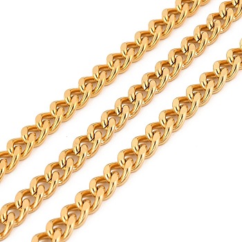 Vacuum Plating 304 Stainless Steel Cuban Link Chains, Unwelded, with Spool, Golden, 7x5x2mm, about 32.81 Feet(10m)/Roll