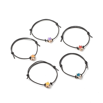 Star Acrylic Enamel Beads Adjustable Cord Bracelet for Teen Girl Women, Mixed Color, Inner Diameter: 1-7/8~3-3/8 inch(4.8~8.5cm)