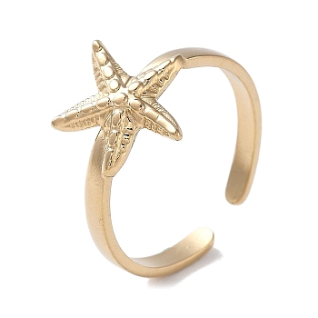 304 Stainless Steel Open Cuff Rings for Women, Ocean Series Shell Starfish, Real 18K Gold Plated, 12mm, Inner Diameter: Adjustable