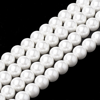 Glass Pearl Beads Strands, Round, White, 8~8.5mm, Hole: 1mm, about 48pcs/strand, 15.9 inch