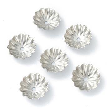 304 Stainless Steel Bead Caps, Multi-Petal, Flower, Stainless Steel Color, 10.5x3mm, Hole: 1.2mm