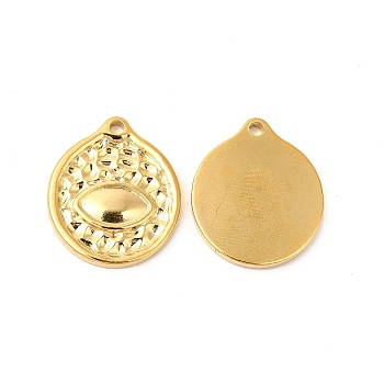 Ion Plating(IP) 304 Stainless Steel Pendants, Flat Round with Eye Charms, Real 18K Gold Plated, 20x17x2mm, Hole: 1.6mm