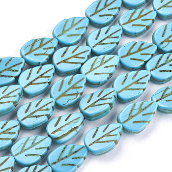 Synthetic Turquoise Beads Strands, Dyed, Leaf, Turquoise, 14x9x3mm, Hole: 1mm, about 29pcs/strand, 15.55 inch