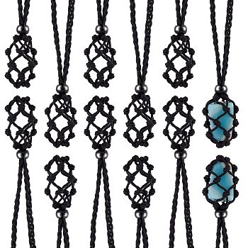 Braided Waxed Cotton Thread Cords Macrame Pouch Necklace Making, Adjustable Glass Beads Interchangeable Stone Necklace, Black, 30 inch(76cm), 12pcs/set