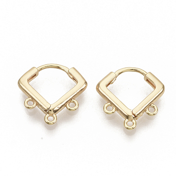 Brass Huggie Hoop Earring Findings, Nickel Free, Real 18K Gold Plated, with Horizontal Loop, 14x14x2.5mm, Hole: 1mm, Pin: 0.8x1mm